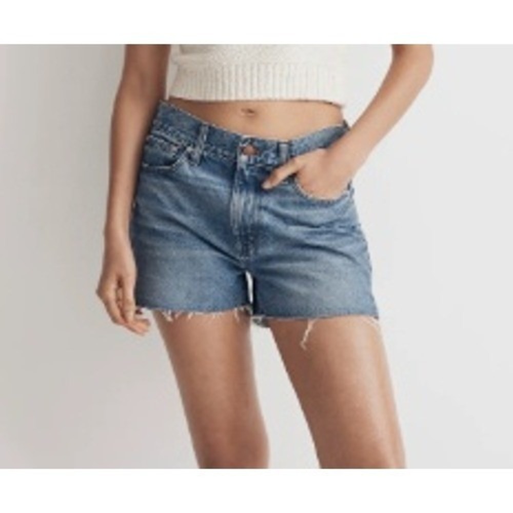 Madewell Relaxed Denim Shorts Womens 30 Blue High Rise Raw Hem Button Fly